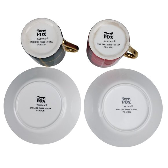 Fox Tartan Plaid Green Red Demitasse Cup Saucer Sets English Bone China Fraser - Picture 8 of 11